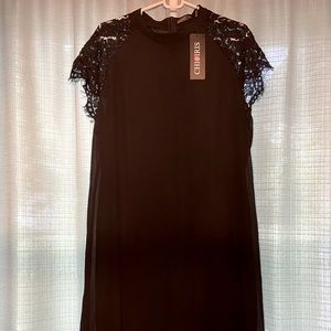 Black Short Dress with Lace Sleeves